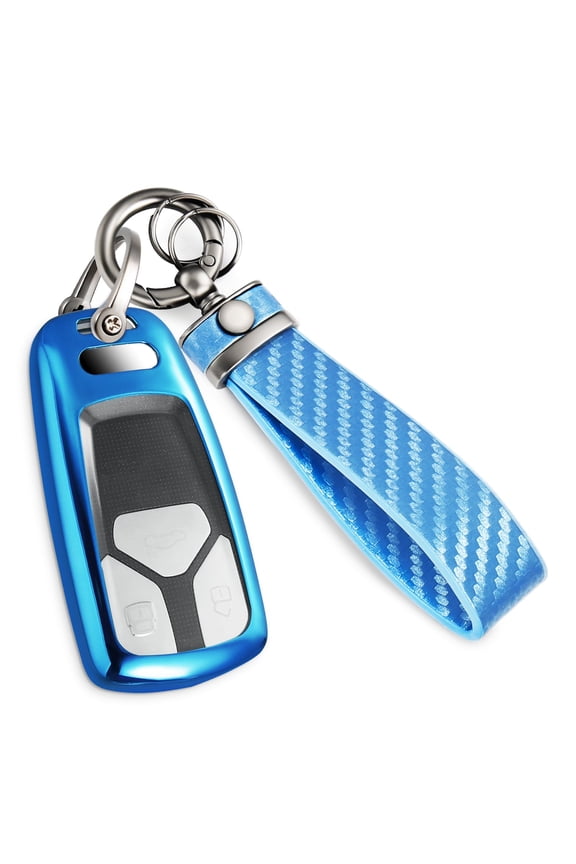 for Audi Key Fob Cover with Carbon Fiber Belt Keychain, Stylish Soft TPU Key Case for Audi A4 A5 A6 Q3 Q5 Q7 TT TTS S4 RS4 R8 Series Smart Key