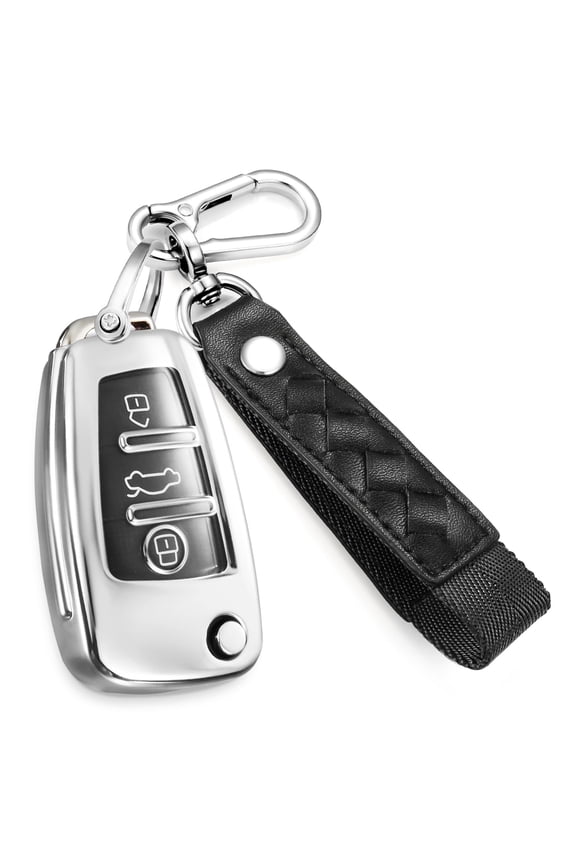 for Audi Key Fob Cover with Fashionable Leather Nylon Keychain, Stylish Soft TPU Key Case for Audi A1/3/6 Q2/3 R8 RS3 S3 TT TTS Series Smart Key