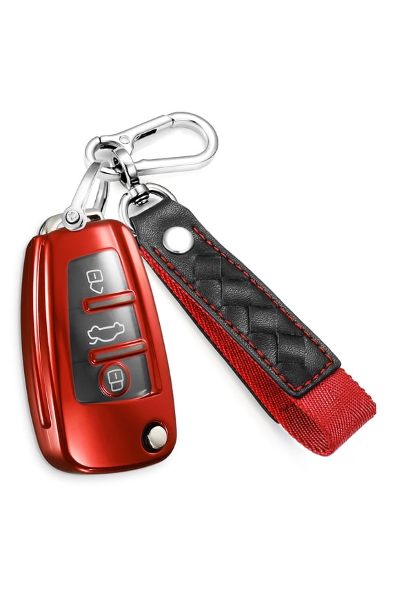 for Audi Key Fob Cover with Fashionable Leather Nylon Keychain, Stylish Soft TPU Key Case for Audi A1/3/6 Q2/3 R8 RS3 S3 TT TTS Series Smart Key