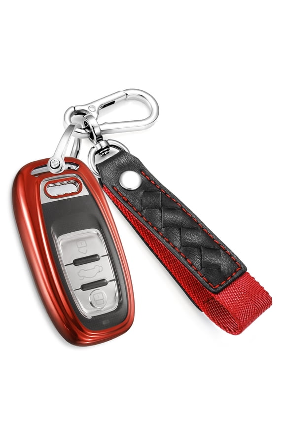 for Audi Key Fob Cover with Fashionable Leather Nylon Keychain, Stylish Soft TPU Key Case for Audi A3-A8 Q5 Q8 R8 RS4-RS7 S4-S8 SQ5 Series Smart Key
