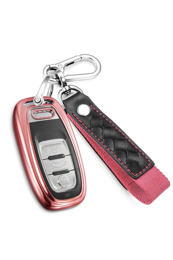 for Audi Key Fob Cover with Fashionable Leather Nylon Keychain, Stylish Soft TPU Key Case for Audi A3-A8 Q5 Q8 R8 RS4-RS7 S4-S8 SQ5 Series Smart Key