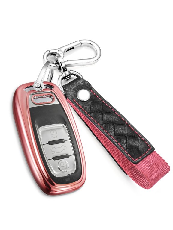 for Audi Key Fob Cover with Fashionable Leather Nylon Keychain, Stylish Soft TPU Key Case for Audi A3-A8 Q5 Q8 R8 RS4-RS7 S4-S8 SQ5 Series Smart Key