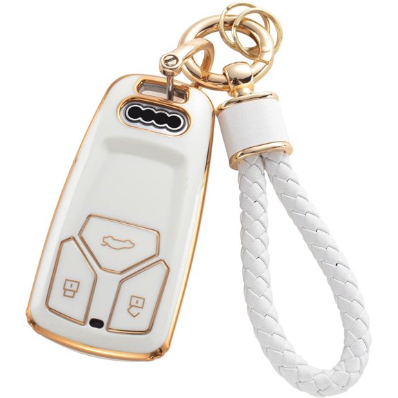 for Audi Key Fob Cover with Keychain, Soft TPU Key Case Protection Fit for A4 A5 A6 A7 A8 Q5 S5 S7 3-button Smart Remote,1,for Aud a
