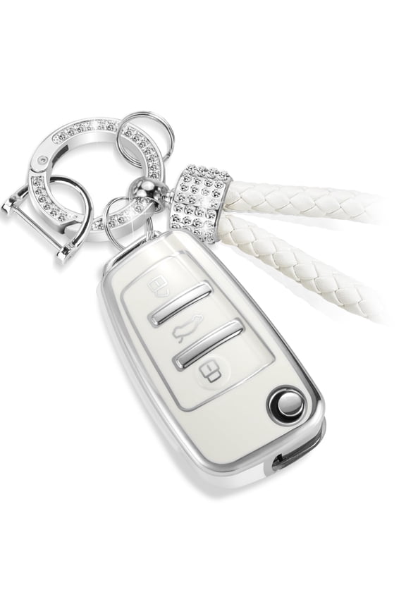 for Audi Key Fob Cover with Luxury Diamond Bling Braided Rope Keychain, Upgraded Soft Key Case for A1 A3 A4 A5 A6 Q3 Q5 Q7 TT S3 R8 Key Fob Shell