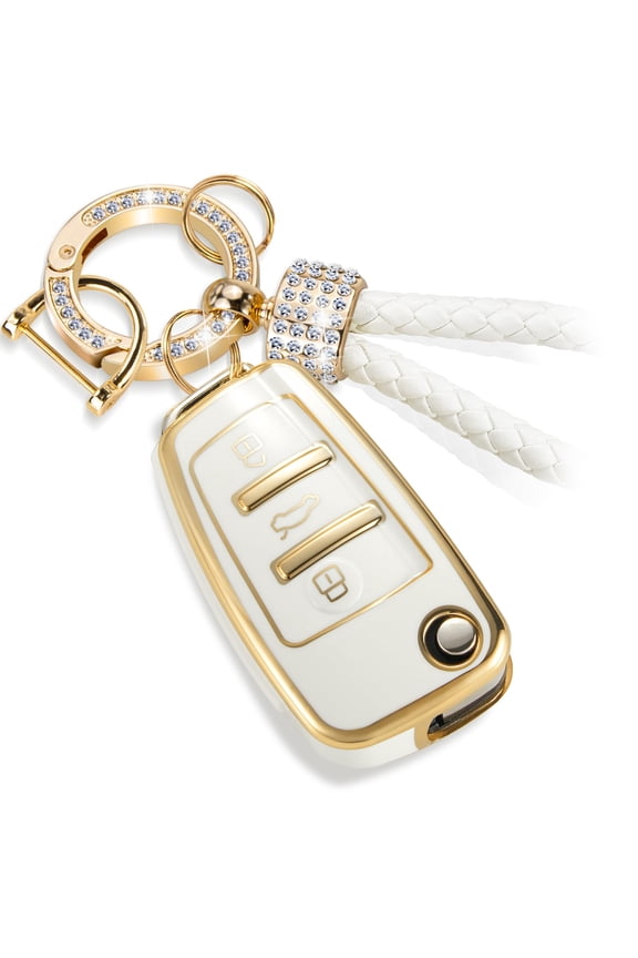 for Audi Key Fob Cover with Luxury Diamond Bling Braided Rope Keychain, Upgraded Soft Key Case for A1 A3 A4 A5 A6 Q3 Q5 Q7 TT S3 R8 Key Fob Shell