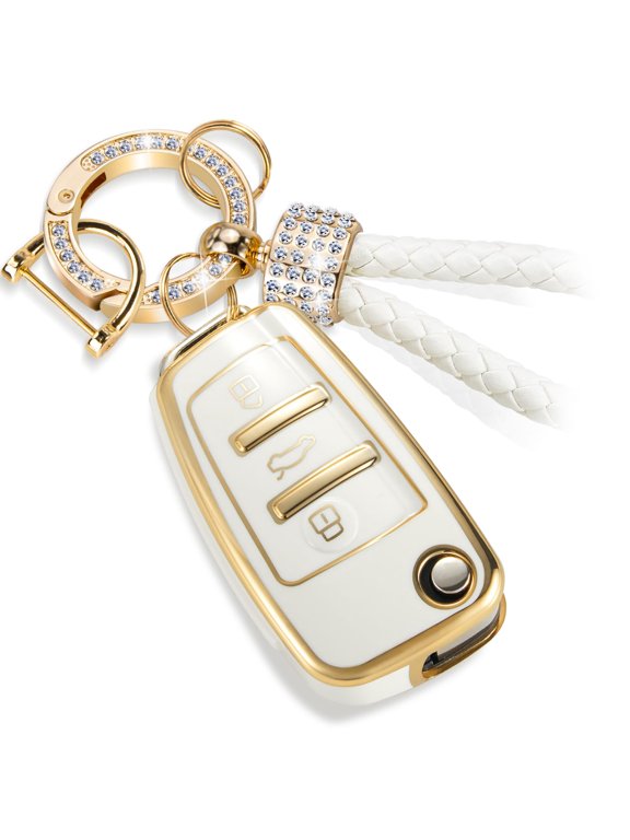 for Audi Key Fob Cover with Luxury Diamond Bling Braided Rope Keychain, Upgraded Soft Key Case for A1 A3 A4 A5 A6 Q3 Q5 Q7 TT S3 R8 Key Fob Shell