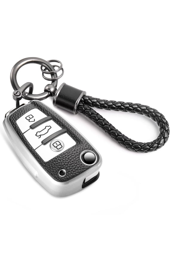 for Audi Key Fob Cover with Luxury Diamond Bling Braided Rope Keychain, Upgraded Soft Key Case for A1 A3 A4 A5 A6 Q3 Q5 Q7 TT S3 R8 Key Fob Shell
