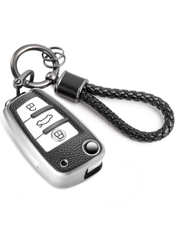 for Audi Key Fob Cover with Luxury Diamond Bling Braided Rope Keychain, Upgraded Soft Key Case for A1 A3 A4 A5 A6 Q3 Q5 Q7 TT S3 R8 Key Fob Shell