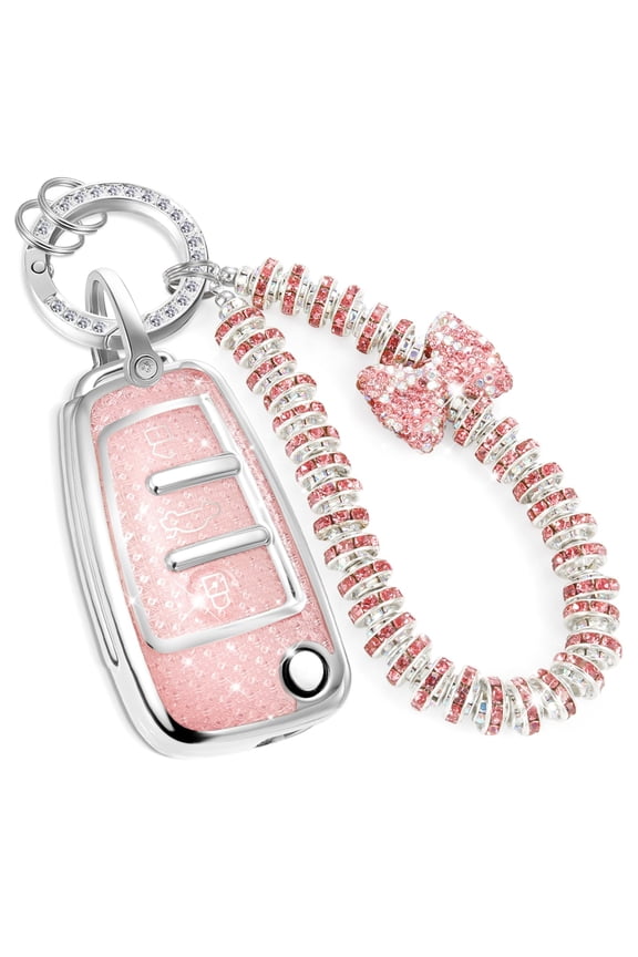 for Audi Key Fob Cover with Luxury Diamond Bling Braided Rope Keychain, Upgraded Soft Key Case for A1 A3 A4 A5 A6 Q3 Q5 Q7 TT S3 R8 Key Fob Shell