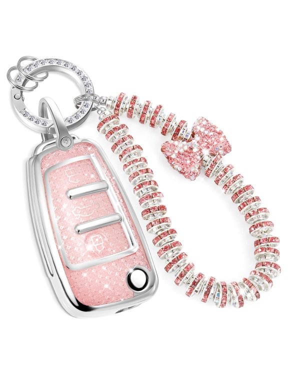 for Audi Key Fob Cover with Luxury Diamond Bling Braided Rope Keychain, Upgraded Soft Key Case for A1 A3 A4 A5 A6 Q3 Q5 Q7 TT S3 R8 Key Fob Shell
