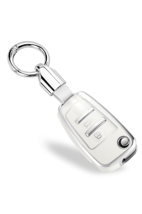for Audi Key Fob Cover with Luxury Metal Leather Keychain, Upgraded Soft Key Case for A1 A3 A4 A5 A6 Q3 Q5 Q7 TT S3 R8 Key Fob Shell
