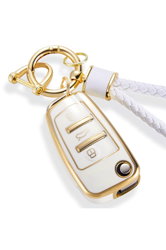 for Audi Key Fob Cover with Luxury Metal Leather Keychain, Upgraded Soft Key Case for A1 A3 A4 A5 A6 Q3 Q5 Q7 TT S3 R8 Key Fob Shell