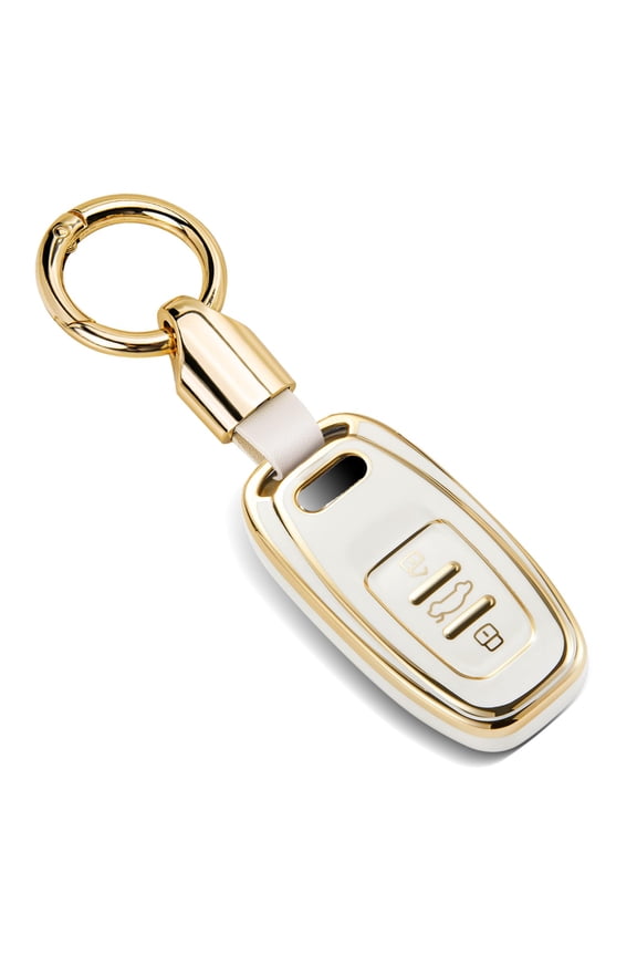 for Audi Key Fob Cover with Luxury Metal Leather Keychain, Upgraded Soft Key Case for A3-A8 Q5 Q8 R8 RS4-RS7 S4-S8 SQ5 Key Fob Shel