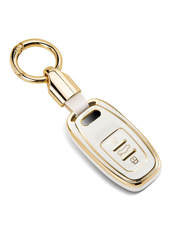 for Audi Key Fob Cover with Luxury Metal Leather Keychain, Upgraded Soft Key Case for A3-A8 Q5 Q8 R8 RS4-RS7 S4-S8 SQ5 Key Fob Shel