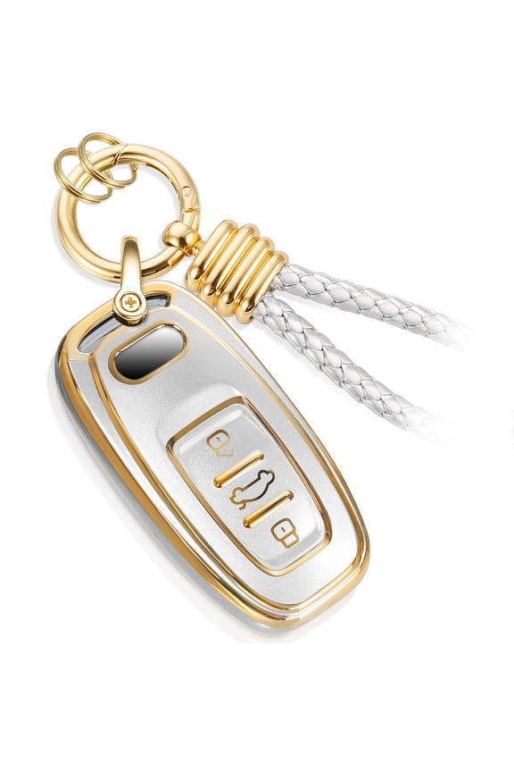 for Audi Key Fob Cover with Luxury Metal Leather Keychain, Upgraded Soft Key Case for A3-A8 Q5 Q8 R8 RS4-RS7 S4-S8 SQ5 Key Fob Shel