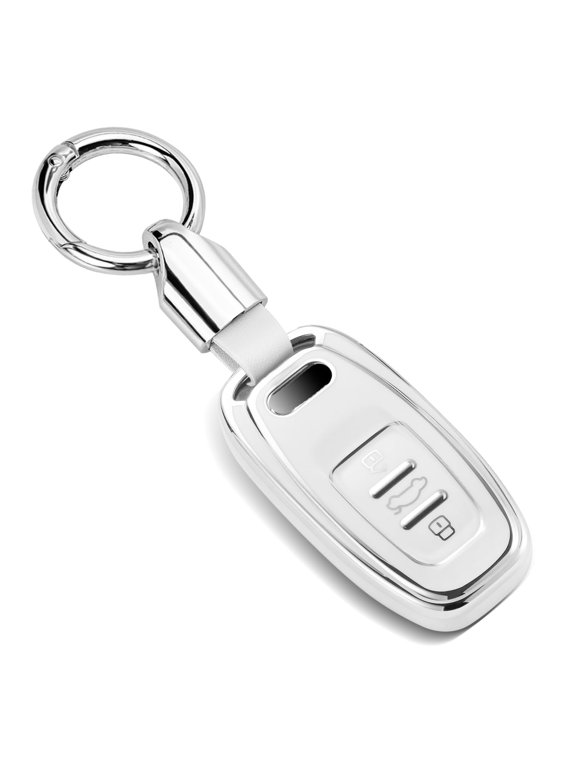 for Audi Key Fob Cover with Luxury Metal Leather Keychain, Upgraded Soft Key Case for A3-A8 Q5 Q8 R8 RS4-RS7 S4-S8 SQ5 Key Fob Shel