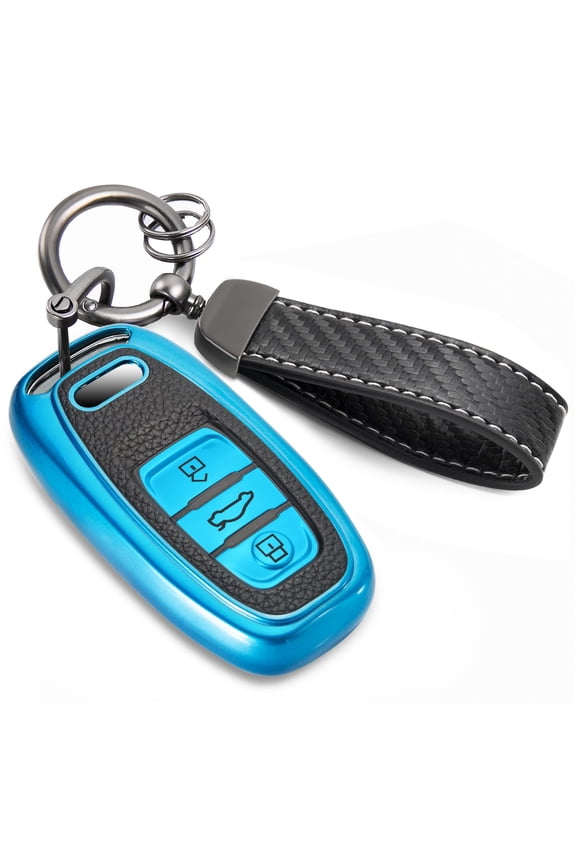 for Audi Key Fob Cover with Luxury Metal Leather Keychain, Upgraded Soft Key Case for A3-A8 Q5 Q8 R8 RS4-RS7 S4-S8 SQ5 Key Fob Shel