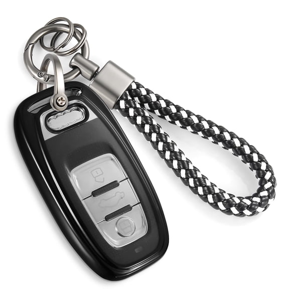 for Audi Key Fob Cover with Nylon Webbing Keychain, Fashionable Matte Metallic Soft Case for for Audi A3-A8 Q5 Q8 R8 RS4-RS7 S4-S8 SQ5