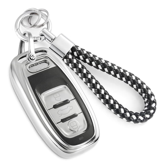 for Audi Key Fob Cover with Nylon Webbing Keychain, Fashionable Matte Metallic Soft Case for for Audi A3-A8 Q5 Q8 R8 RS4-RS7 S4-S8 SQ5