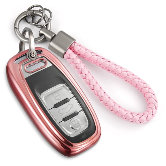 for Audi Key Fob Cover with Nylon Webbing Keychain, Fashionable Matte Metallic Soft Case for for Audi A3-A8 Q5 Q8 R8 RS4-RS7 S4-S8 SQ5