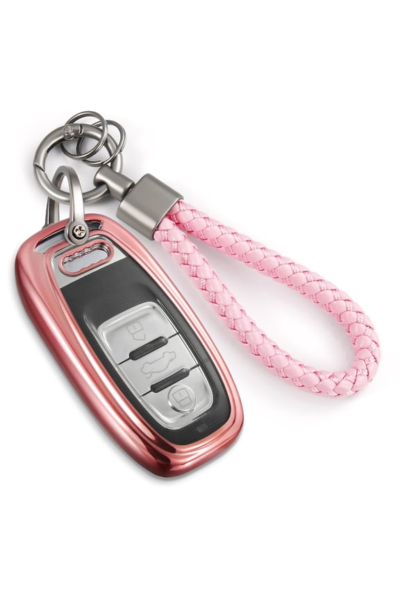 for Audi Key Fob Cover with Nylon Webbing Keychain, Fashionable Matte Metallic Soft Case for for Audi A3-A8 Q5 Q8 R8 RS4-RS7 S4-S8 SQ5