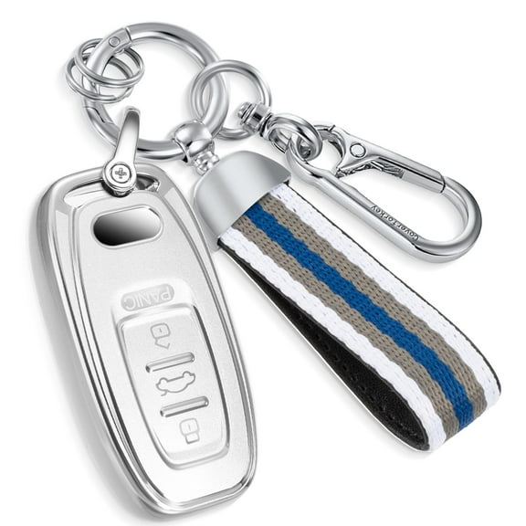 for Audi Key Fob Cover with Nylon Webbing Keychain, Fashionable Matte Metallic Soft Case for for Audi A3-A8 Q5 Q8 R8 RS4-RS7 S4-S8 SQ5