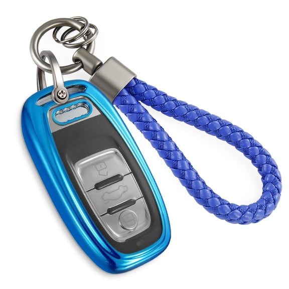 for Audi Key Fob Cover with Nylon Webbing Keychain, Fashionable Matte Metallic Soft Case for for Audi A3-A8 Q5 Q8 R8 RS4-RS7 S4-S8 SQ5