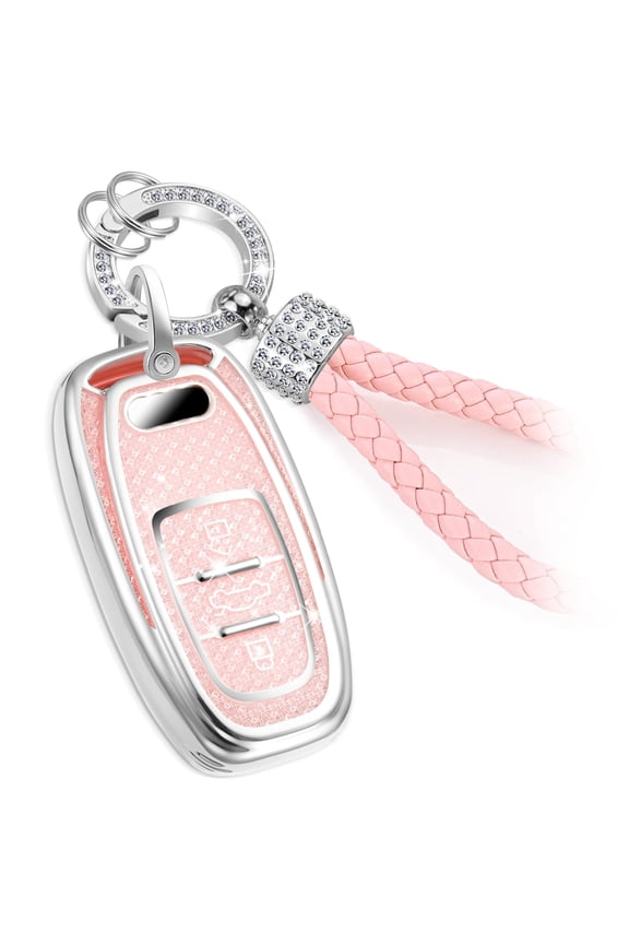 for Audi Key Fob Cover with Nylon Webbing Keychain, Fashionable Matte Metallic Soft Case for for Audi A3-A8 Q5 Q8 R8 RS4-RS7 S4-S8 SQ5