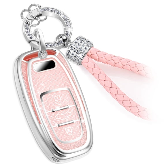 for Audi Key Fob Cover with Nylon Webbing Keychain, Fashionable Matte Metallic Soft Case for for Audi A3-A8 Q5 Q8 R8 RS4-RS7 S4-S8 SQ5