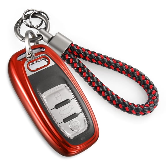 for Audi Key Fob Cover with Nylon Webbing Keychain, Fashionable Matte Metallic Soft Case for for Audi A3-A8 Q5 Q8 R8 RS4-RS7 S4-S8 SQ5
