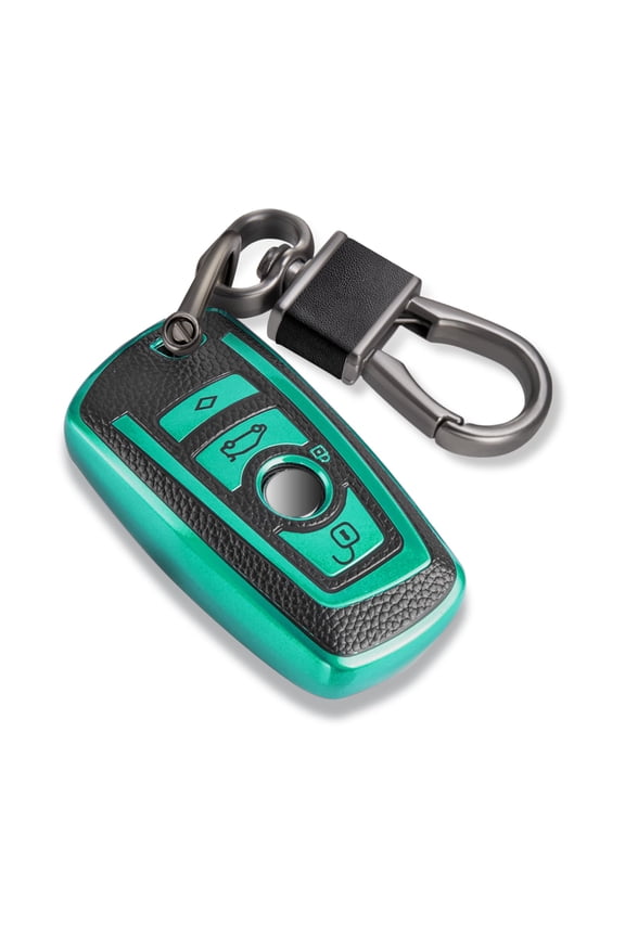 for BMW Fob Cover with Leather Keychain, Soft TPU Surface Grain Car Key Cover for Classic Style BMW Smart Key Keychain