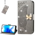 thumbnail image 1 of for Blackview A80S Wallet Case for Women,3D Butterfly PU Leather Shell with Credit Card Slots Case Cover for Blackview A80/A80S Rhinestone Grey, 1 of 12