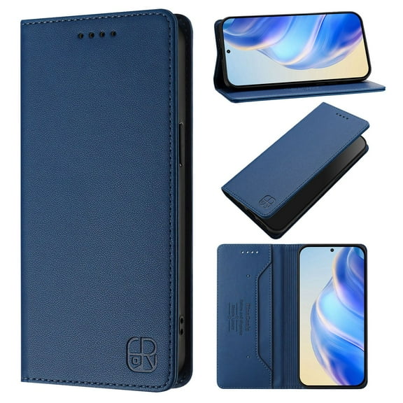 for Boost MobIle Summit5 Phone Case Wallet protective case leather Cover with magnetic closed cBlueit card slot shockproof protection phone case