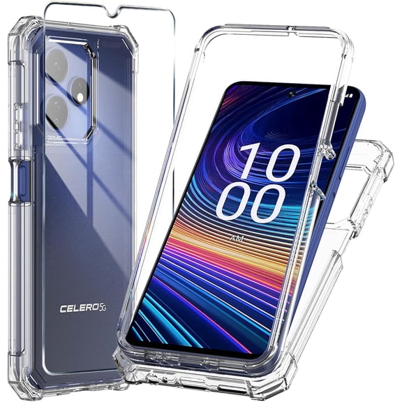 for Boost Mobile Celero 5G+ Plus 2024 (3rd Version) Case with Tempered Glass Screen Protector,Slim Soft Silicone Full-Body Protective (Clear)