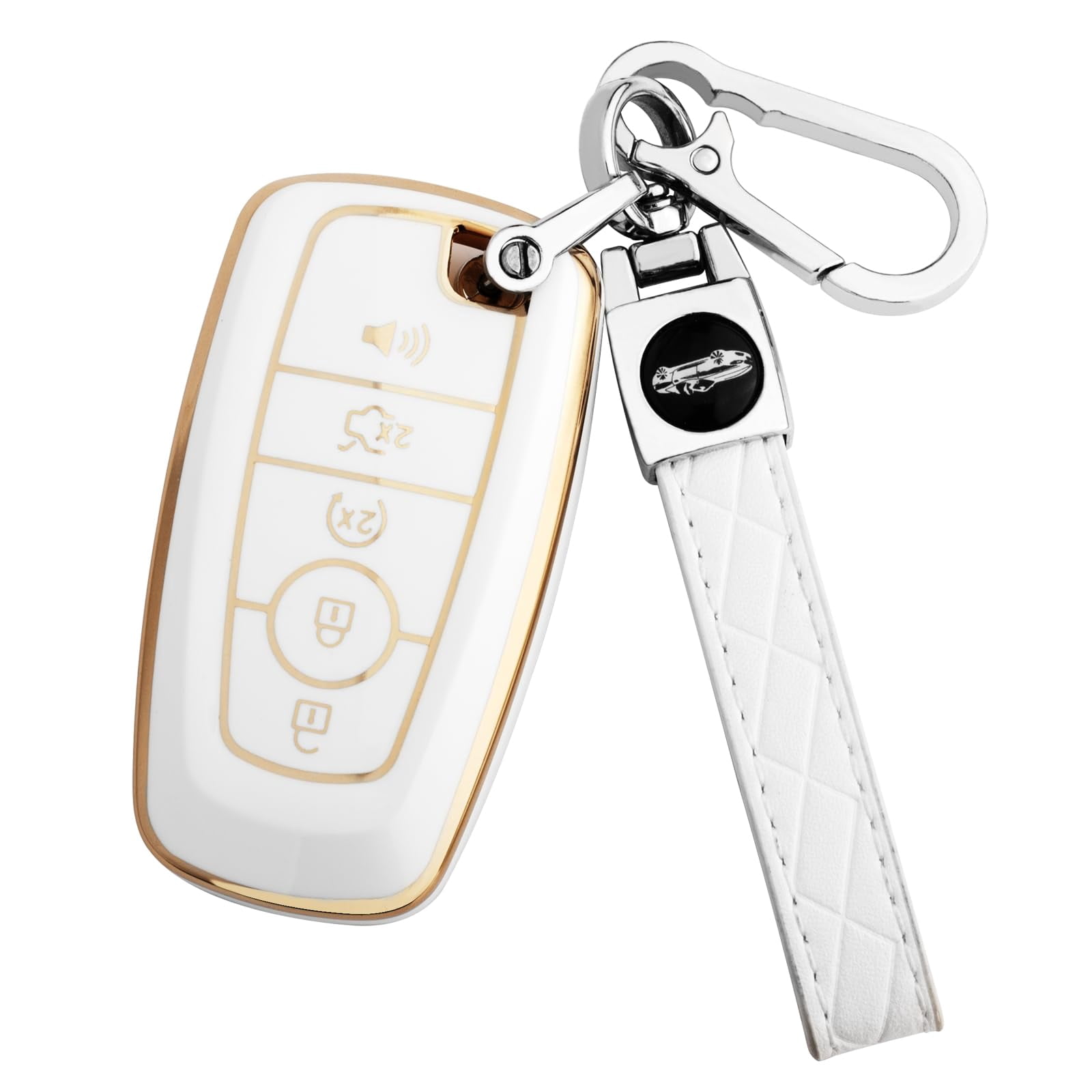 YINEOR For Cadillac Key Fob Cover Leather Car Key Case Keychain Smart - View #5