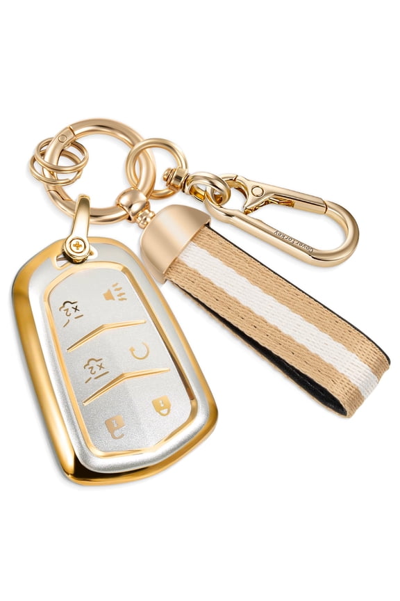 for Cadillac Key Fob Cover with Nylon Webbing Keychain, Fashionable Matte Metallic Soft Case for for Escalade ATS XT4/5/6 XTS CT6 CTS ELR SRX STS