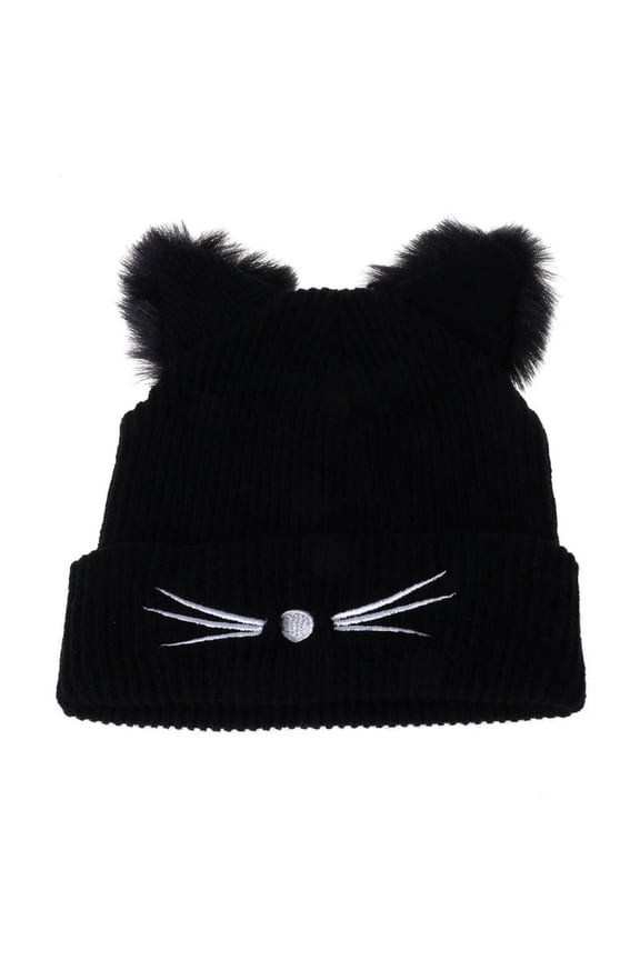 for Cat Cap With Fur Trim Cool Girl Punk Accessries Warm Winter Beanie Caps Croc