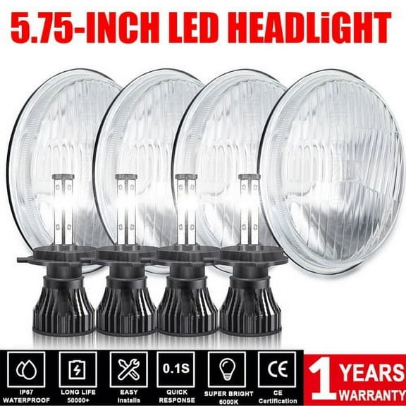 For Chevy Corvette/Chevelle/Impala/El Camino 5.75" LED Headlights - 4-Pack Hi/Lo Beam 6000K White, Vintage Style & OEM Fit