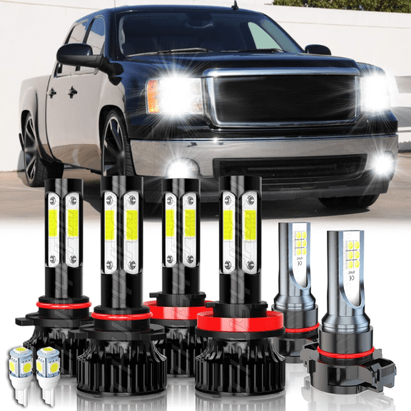 for Chevy Silverado 1500 Crew Cab Pickup 5.3L 2007-2015 LED Headlights Fog Bulbs