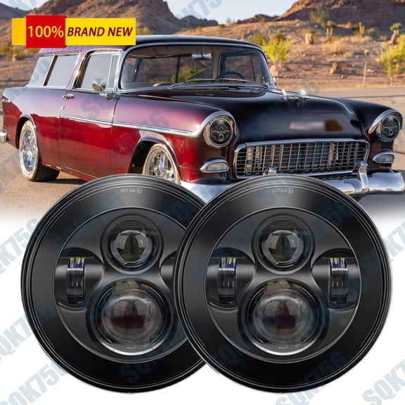 for Chevy Two-Ten Series 1953-1957 Classic Car 2PCS 7" Round LED Headlight HI/LO