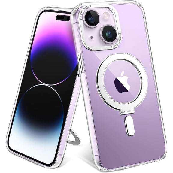 for Clear iPhone 13 Case & iPhone 14 Case with Invisible Ring Stand, iPhone 13 Phone Case & iPhone 14 Phone Case 6.1" Compatible with Magsafe, Clear