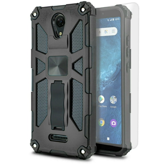 for Cricket Icon 2 Phone Case Magnet Mount Ready Slip Guard Grids Pattern Kickstand Hybrid Slim Shock Bumper Cover with Tempered Glass