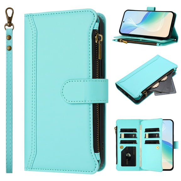for Cricket Outlast 5G/Icon 6 Wallet Phone Case with Magnetic Zipper Closed Credit Card Slot Shockproof Phone Case