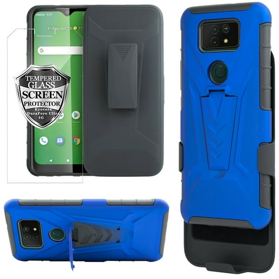 for Cricket Ovation 2 At&t Maestro Max (2021) with Tempered Glass Case Heavy Duty Shock Absorption Kickstand Case with Belt Swivel Clip Holster Cover