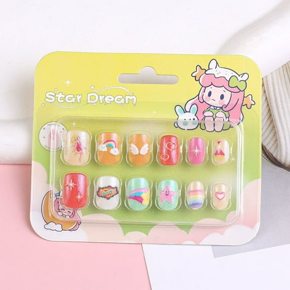 for DIY New Cartoon Short Square False Nails Press on Nails Kids Fake Nails Children Nail Patches SB07