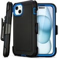 thumbnail image 1 of for Defender iPhone 15 Case with Clip,Shockproof Heavy Duty Rugged Kickstand,2 Layers of Sturdy,Anti-Drop Phone Protective (+Blue), 1 of 5