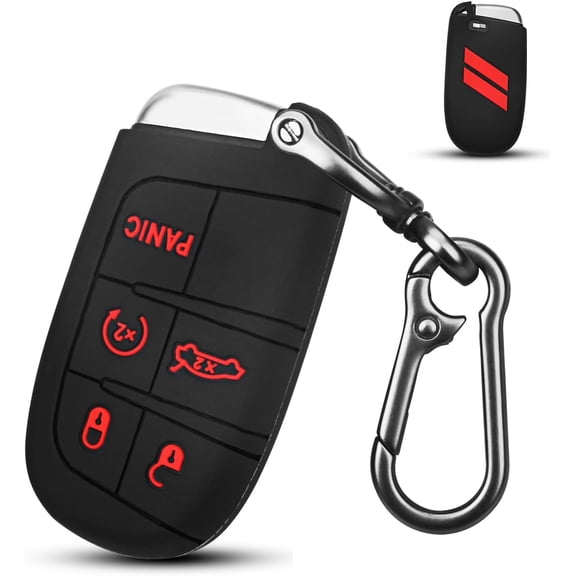 for Dodge Key Fob 5 Button Key Fob Case Silicone Remote Key Case for Dodge for Jeep Grand Cherokee Key fob Cover (Black Red)
