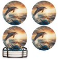 for Dolphin Drink Coasters with Holder,NonSlip Coasters Set of 4