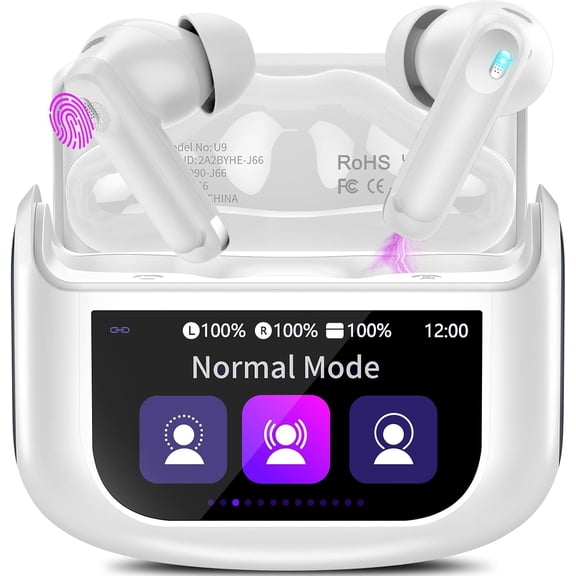 for Earbuds, Bluetooth 5.4, Touch Screen, 48H Bass Stereo Headphones with ANC/ENC Noise Cancelling, Transparency Mode, IPX7, 5 EQ Modes, Ivory White