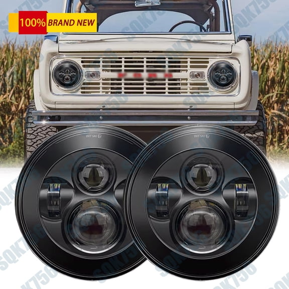 for Ford Bronco B-150 P-100 2PC 7" Inch Round LED Sealed Headlight High/Low Bulb